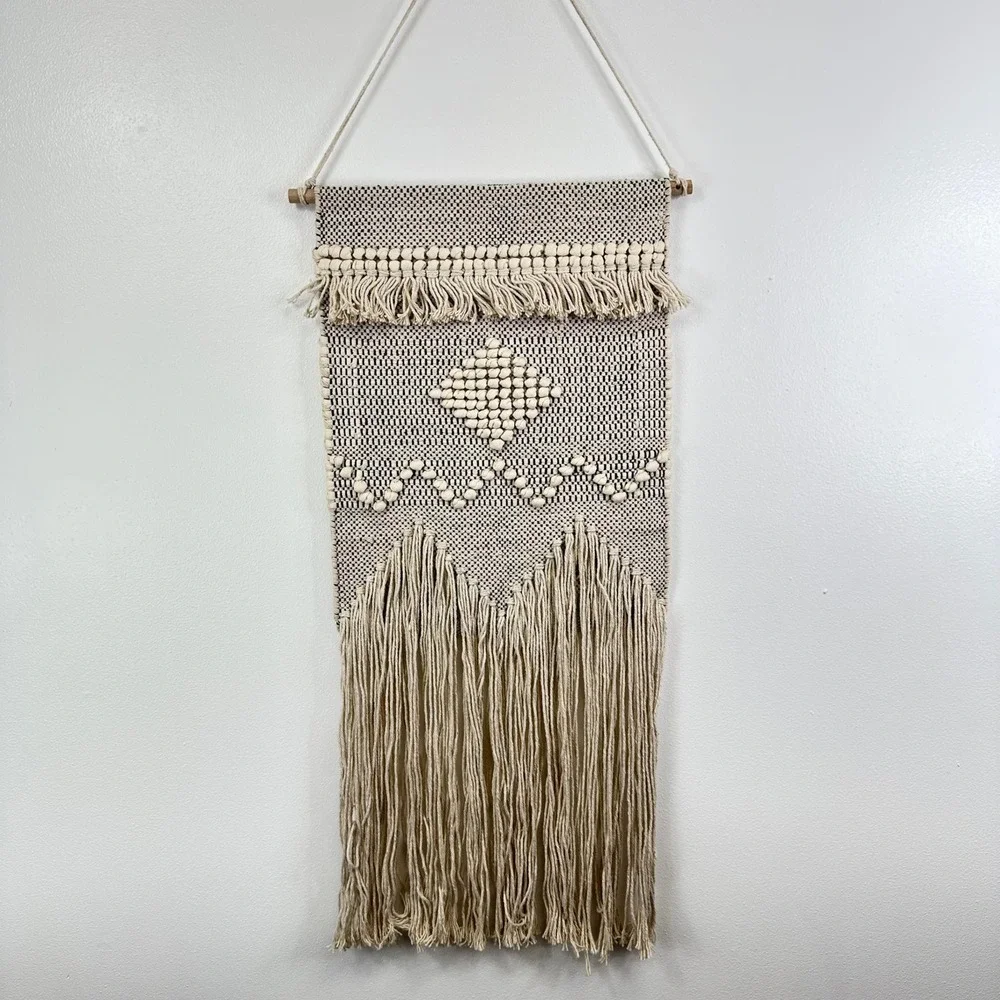 Woven Bohemian Geometric Wall Hanging Beige 7.5